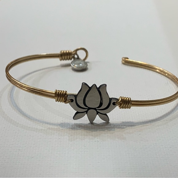 Luca + Danni Lotus Flower Bangle Bracelet Mixed Metal Silver and Brass - Picture 5 of 12